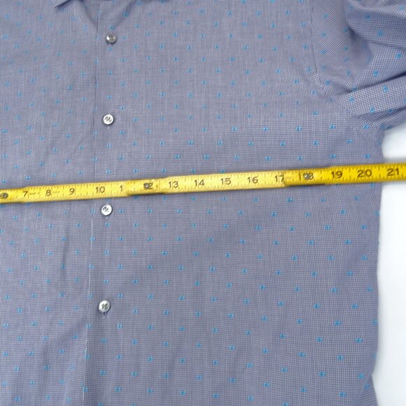 Hugo Boss Shirt Mens 41/16 Blue Dots Button Long Sleeve Cotton Textured - Picture 6 of 6
